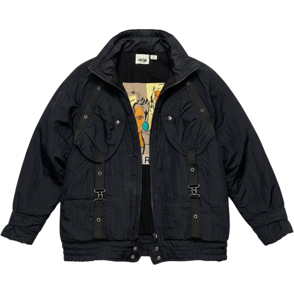 80s Pop Art Nylon Jacket M Womens Black Gorpcore Utility Grunge Punk Cyberpunk
